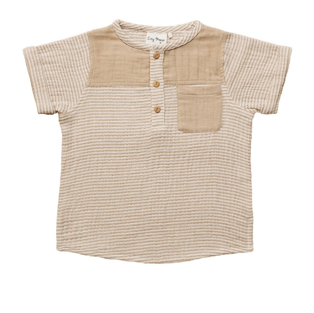 City Mouse | Pocket Henley Tee - Sesame Stripe